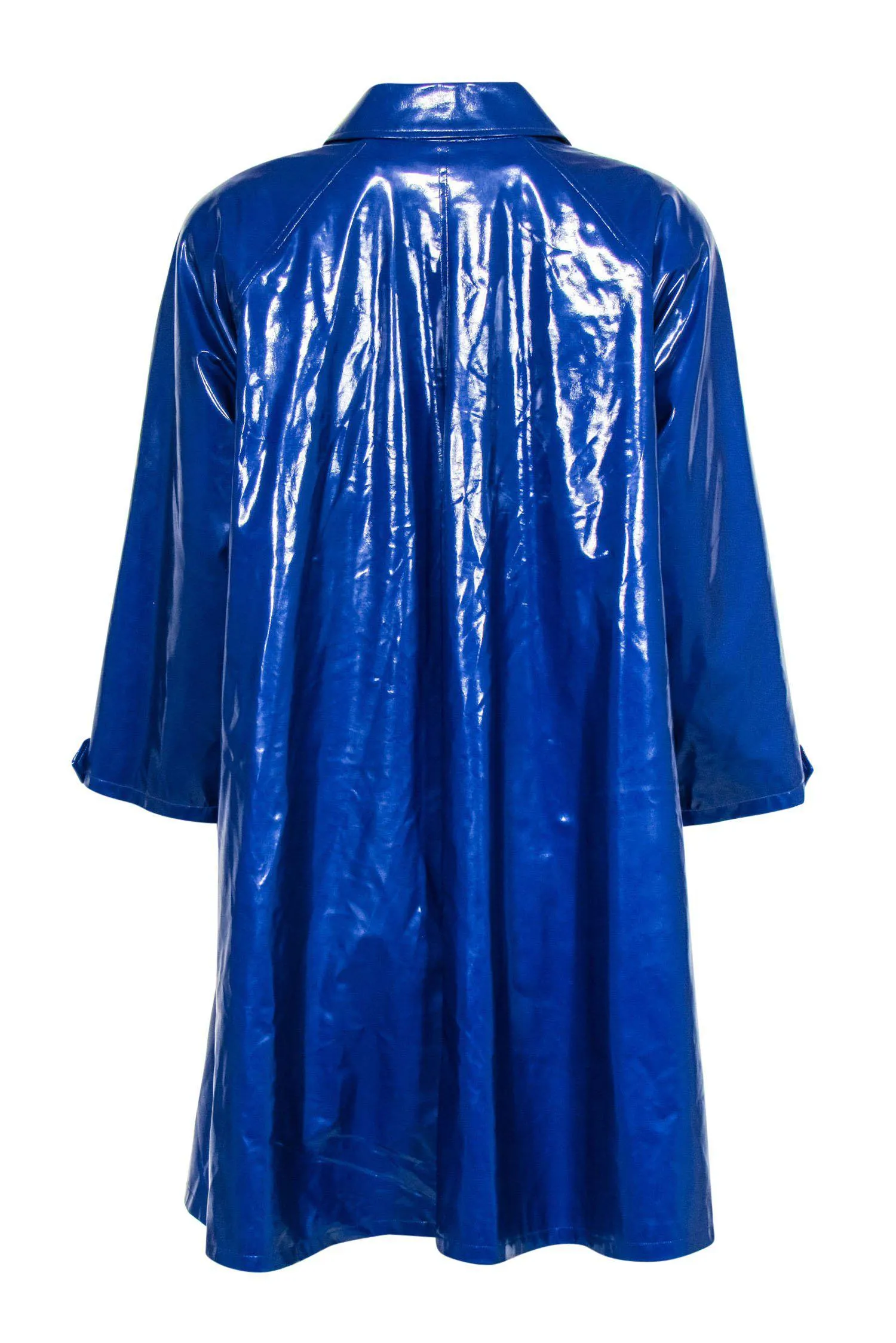 Bill Blass - Vintage Blue Shiny Longline Raincoat-Style w/ Removable Lining Sz 2