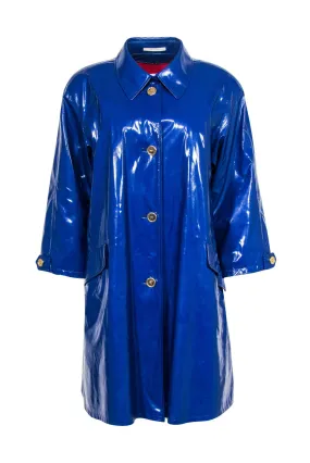 Bill Blass - Vintage Blue Shiny Longline Raincoat-Style w/ Removable Lining Sz 2