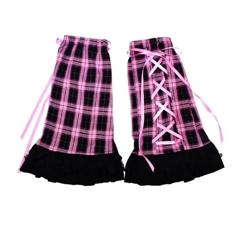 Black pink ribbon leg warmers