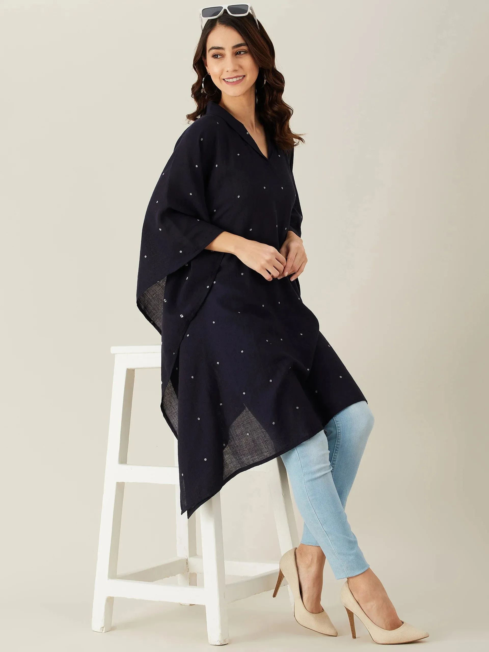 Black Polka Dot Woollen Kaftan Tunic