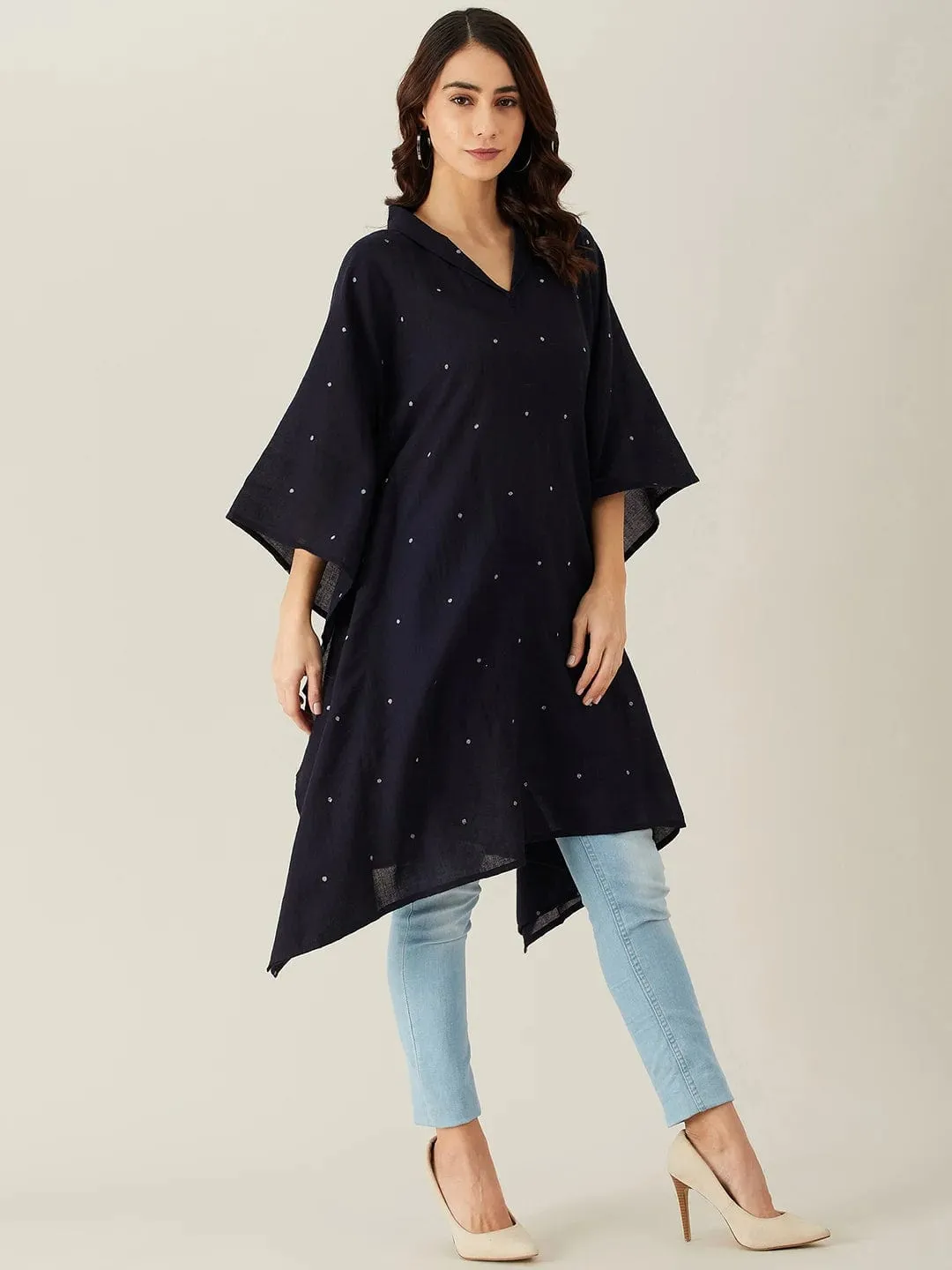 Black Polka Dot Woollen Kaftan Tunic