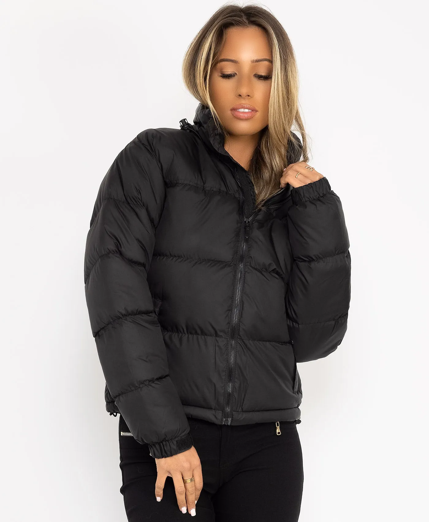 Black Two Tone Padded Quilted Puffer Jacket