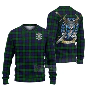 Black Watch Tartan Ugly Sweater with Family Crest Celtic Skull Style