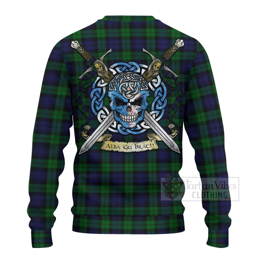 Black Watch Tartan Ugly Sweater with Family Crest Celtic Skull Style