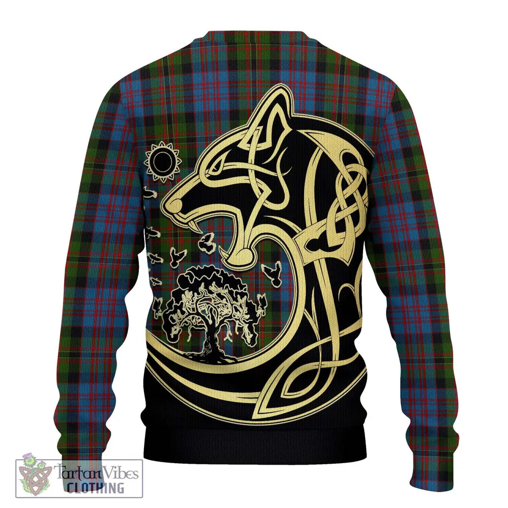 Bowie Tartan Ugly Sweater with Family Crest Celtic Wolf Style