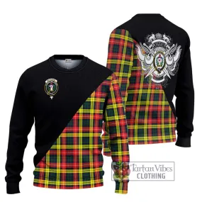 Buchanan Modern Tartan Ugly Sweater with Family Crest and Military Logo Style