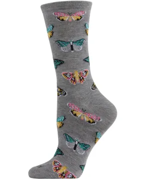 Butterfly (Grey) Women's Bamboo Crew Socks