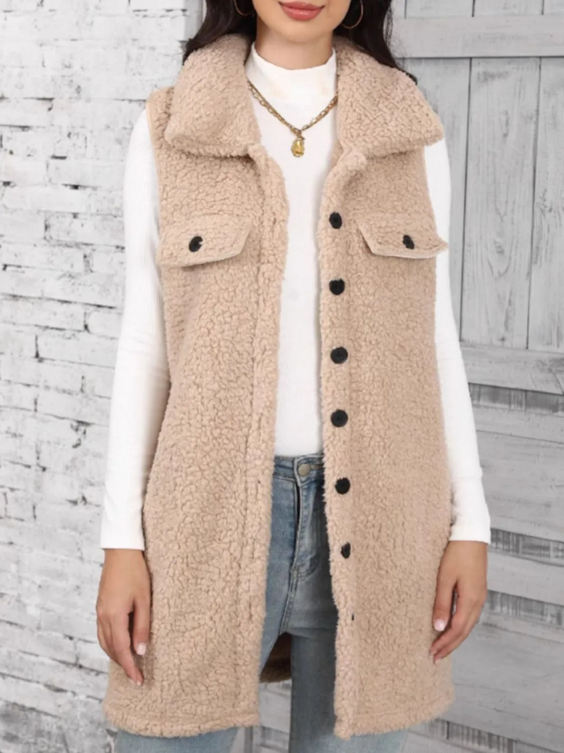 Button Up Teddy Vest Coat