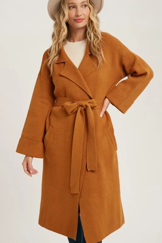 Camel Effortless Knitted Trench Coat