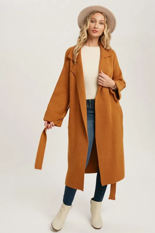 Camel Effortless Knitted Trench Coat