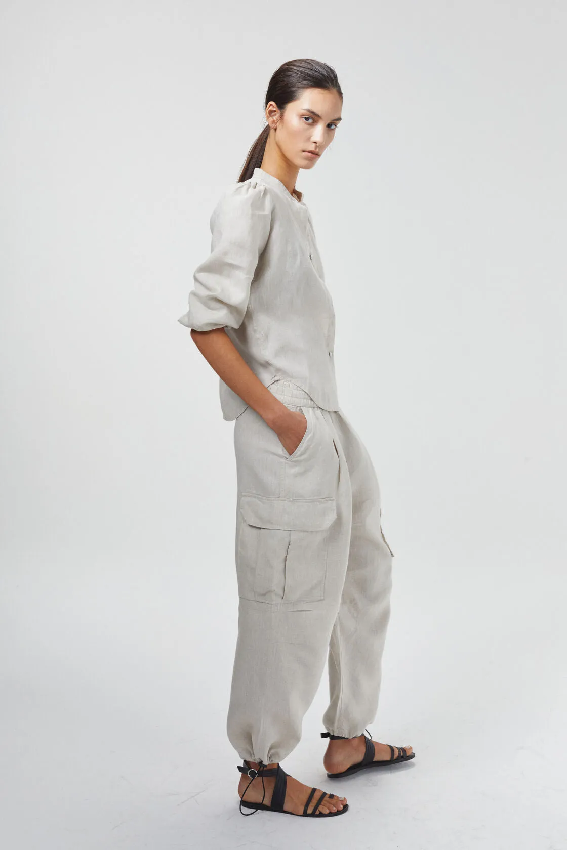 Cargo Linen Pants - Natural