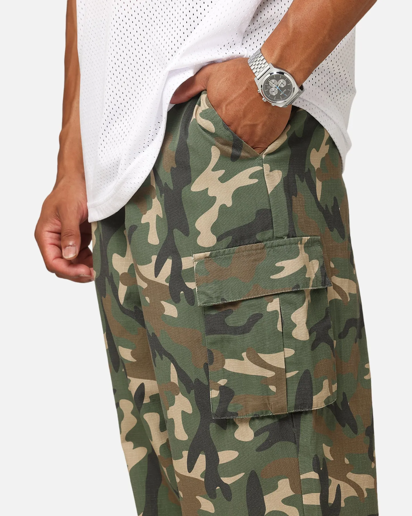 Carre Tactical Baggy Cargo Pants Woodland Camo