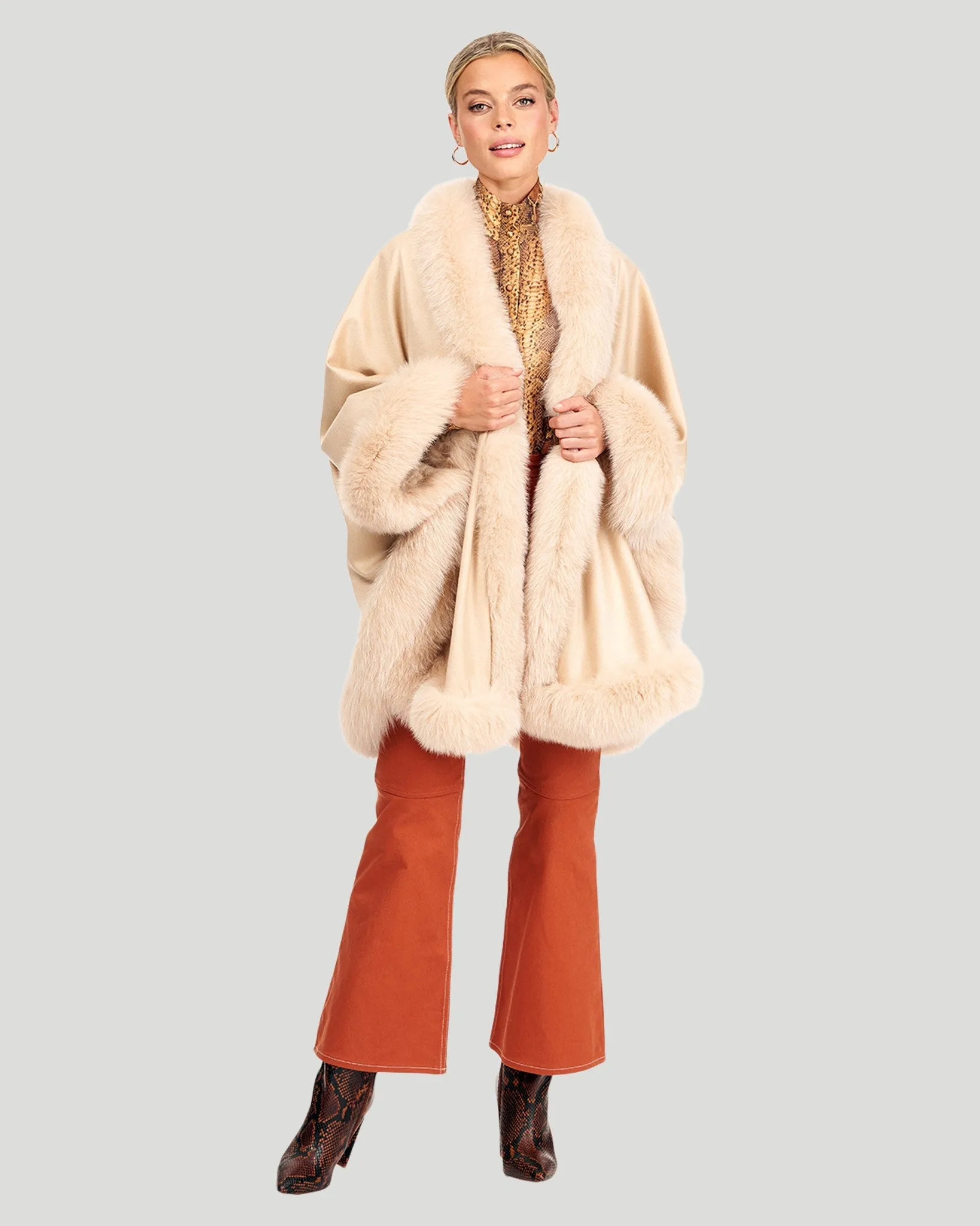 Cashmere Cape with Shadow Fox Trim