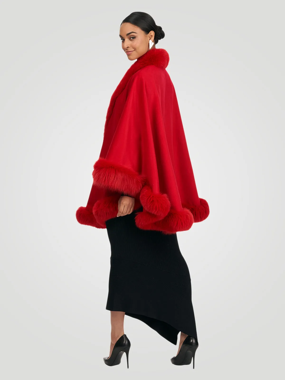 Cashmere Cape with Shadow Fox Trim