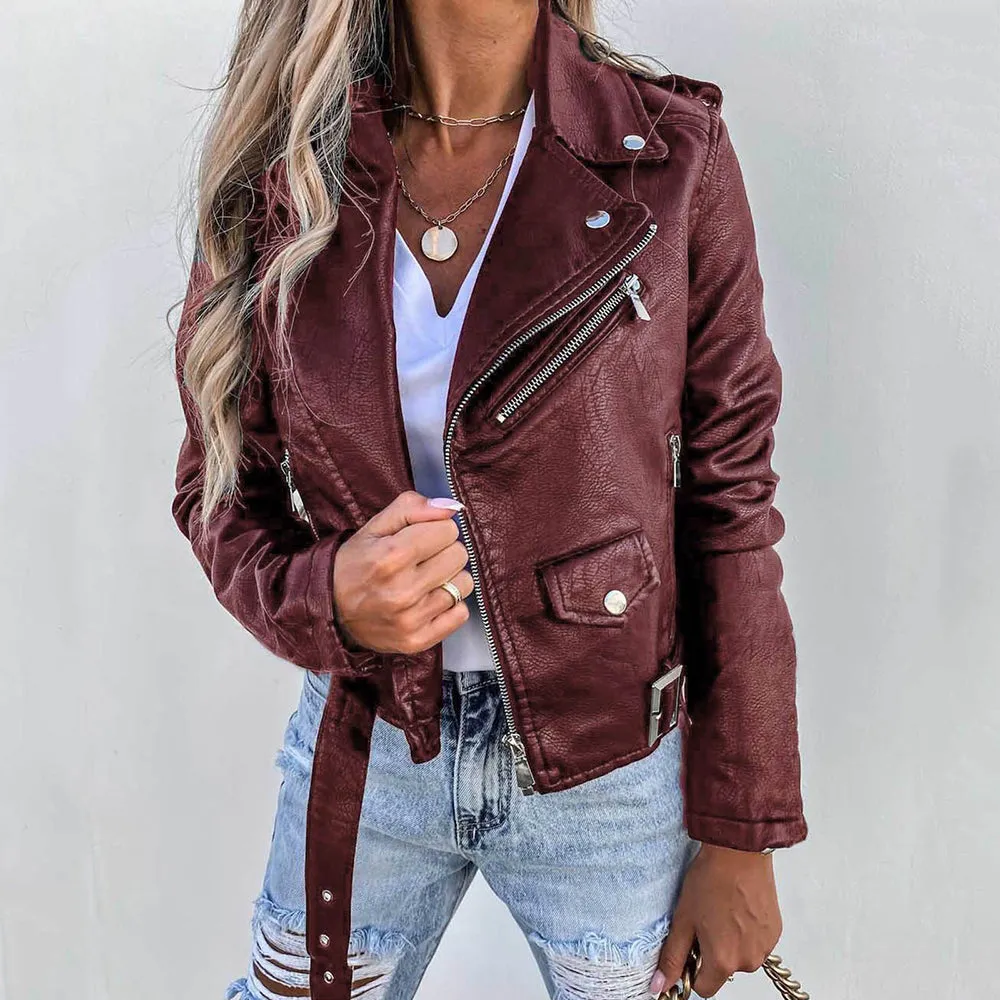 Casual women's biker jacket with lapels