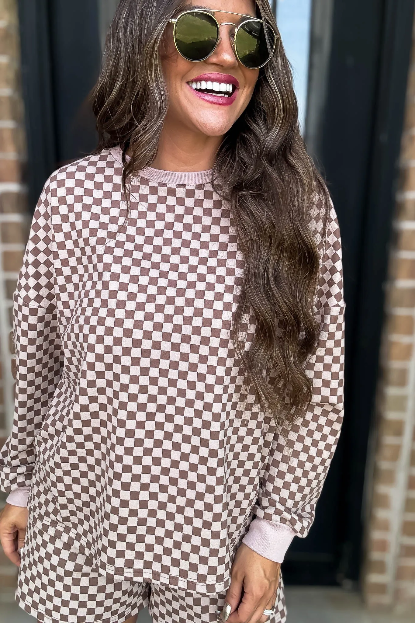 Checkerboard Soft Brushed Knit Pullover