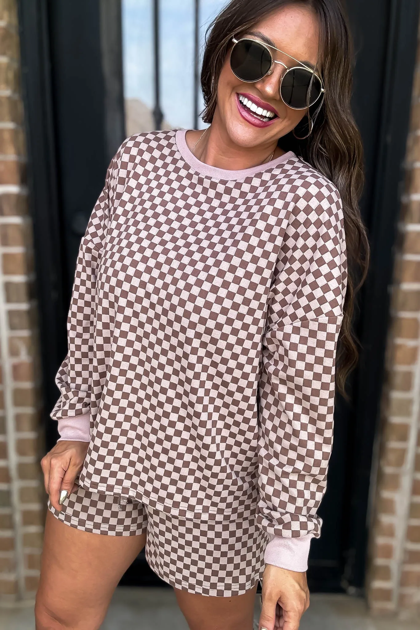 Checkerboard Soft Brushed Knit Pullover