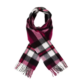 Chequer Tartan 90/10 Cashmere Scarf Bar  Exploded Damson