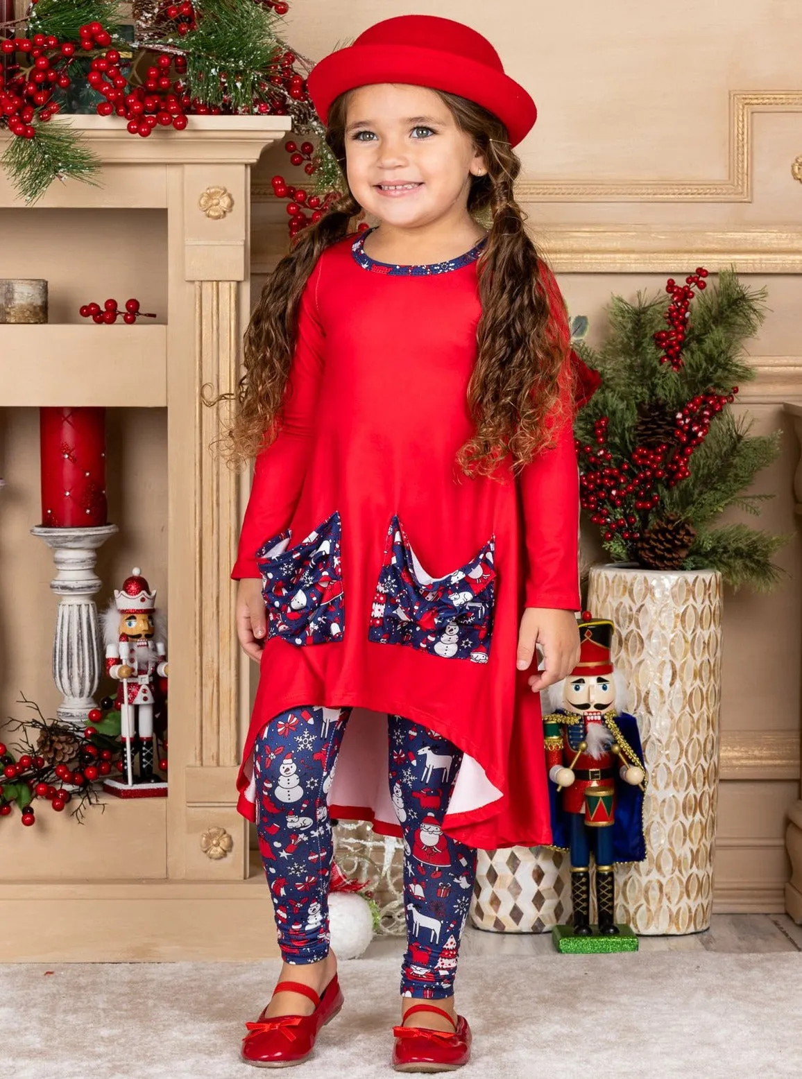 Christmastime Slouch Pocket Tunic, Leggings and Scarf Set