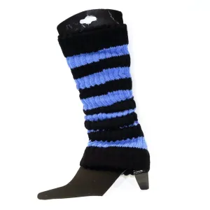 Chunky Knit Leg Warmers - Black & Blue Stripe