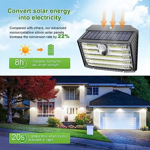 CLAONER Solar Lights Outdoor [𝟔 𝐏𝐚𝐜𝐤/126 LED], Wireless Motion Sensor Lights, IP65 Waterproof Security Lights 3 Modes, 270° Lighting Angle, Ultra-Bright Wall Lights for Deck Patio Fence Garage