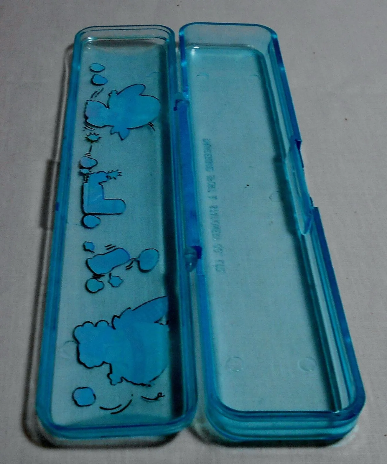 Clear Blue Retro 80's Pencil Box Vintage Stationary Acrylic Case