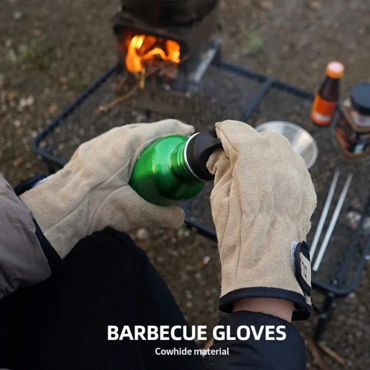 CLS Outdoor Cookout Barbecue Heat Resistant Protective Cowhide Gloves(Silver Gray)