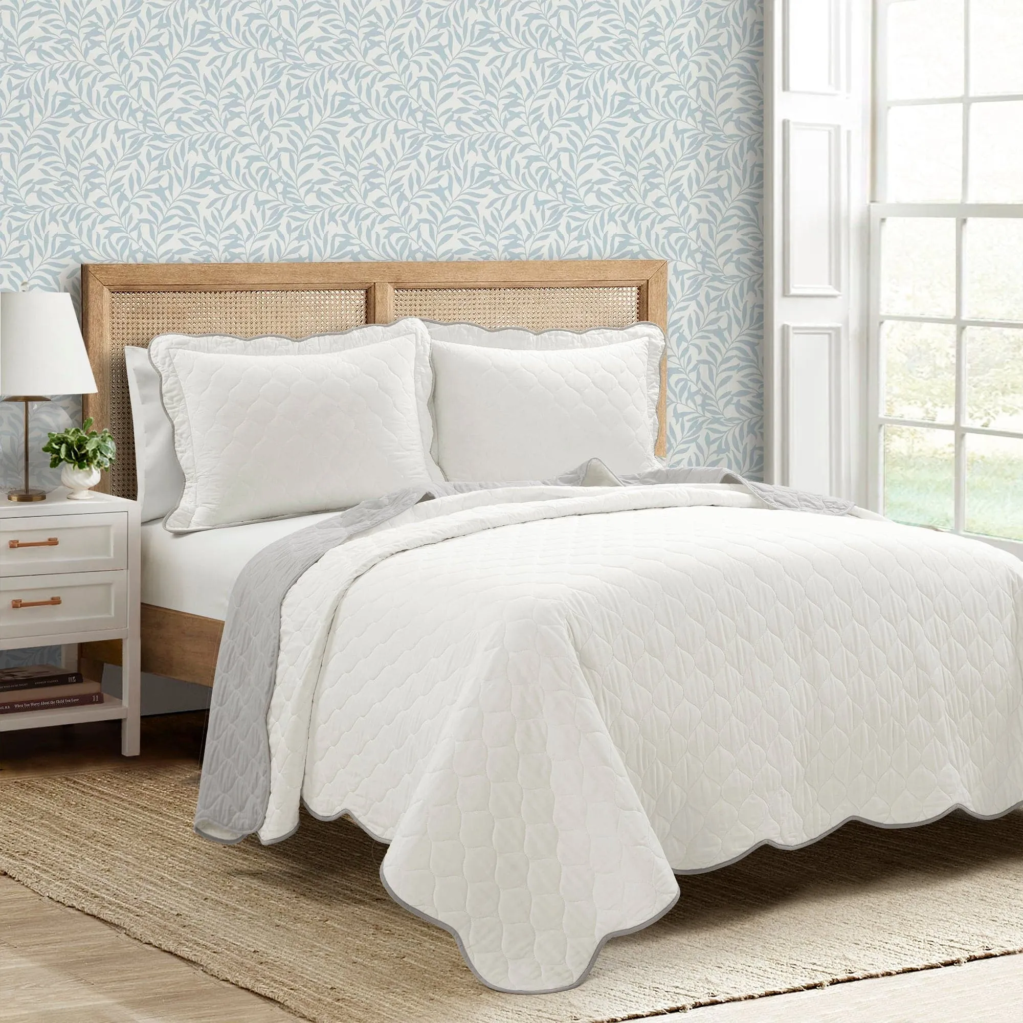 Coastal Chic Scalloped Edge Reversible Quilt 3 Piece Set