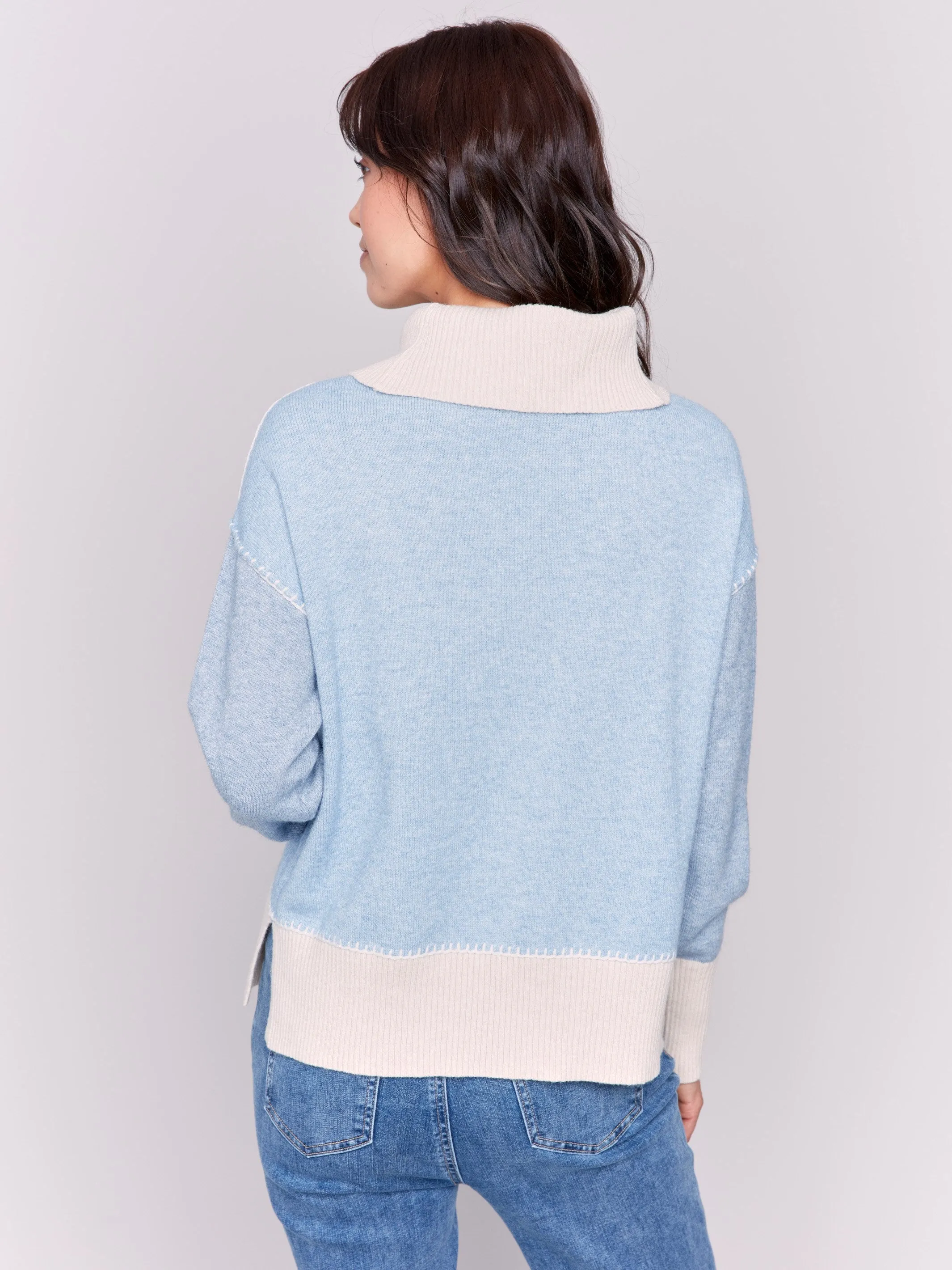 Color Block Turtleneck Sweater - Frost - H-Frost