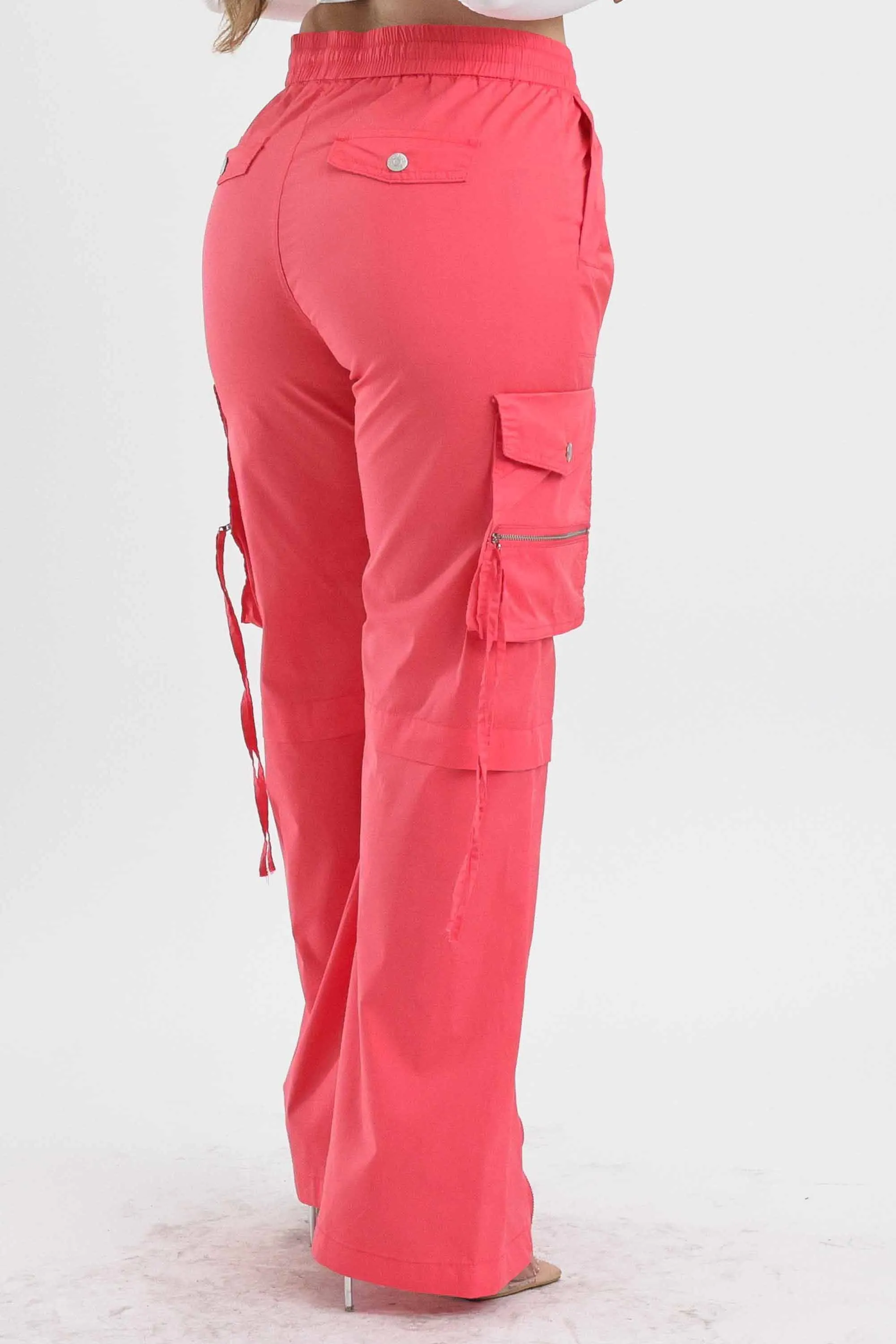 Color Cargo Pants with Zip Front Slit