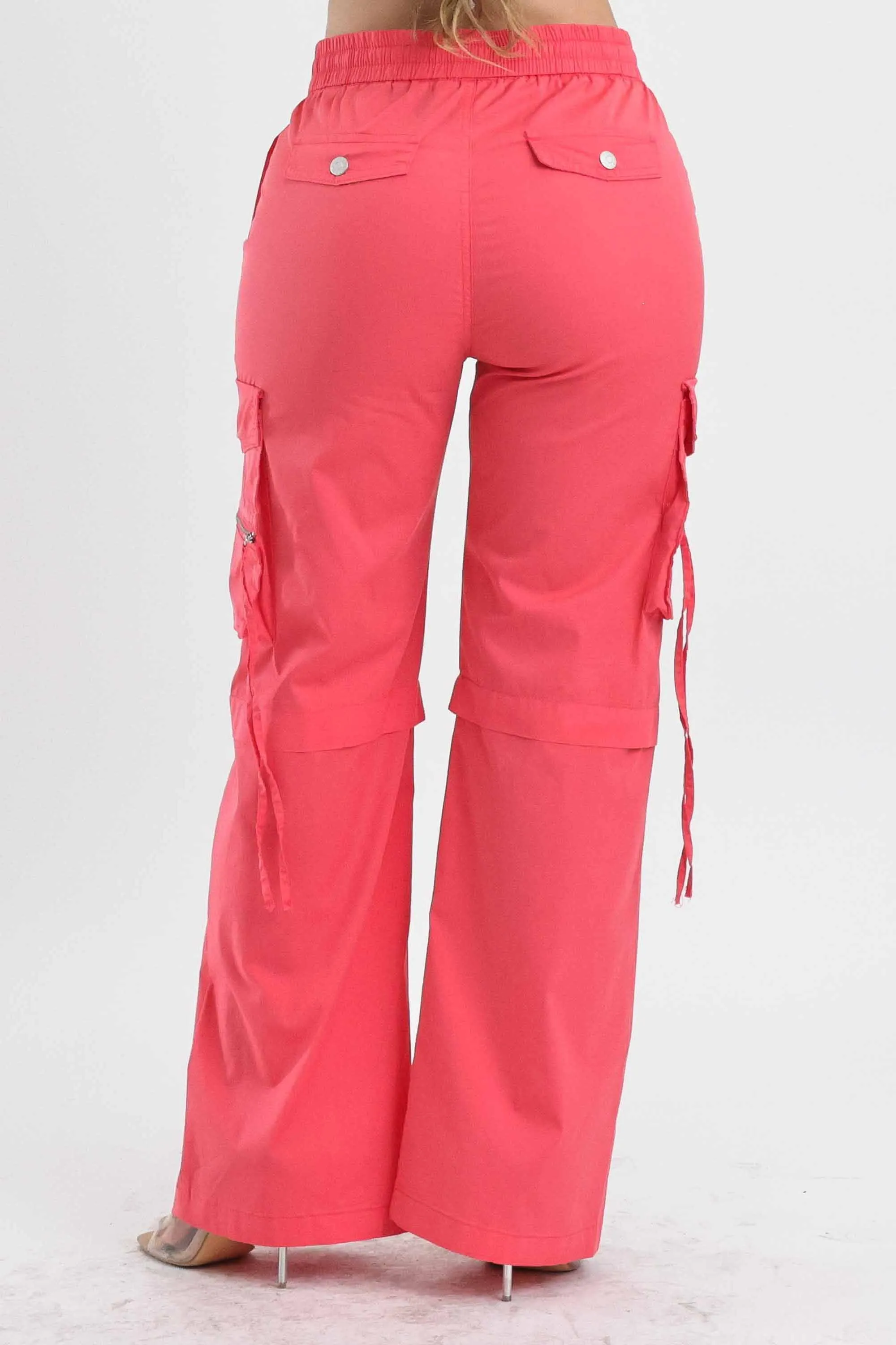 Color Cargo Pants with Zip Front Slit