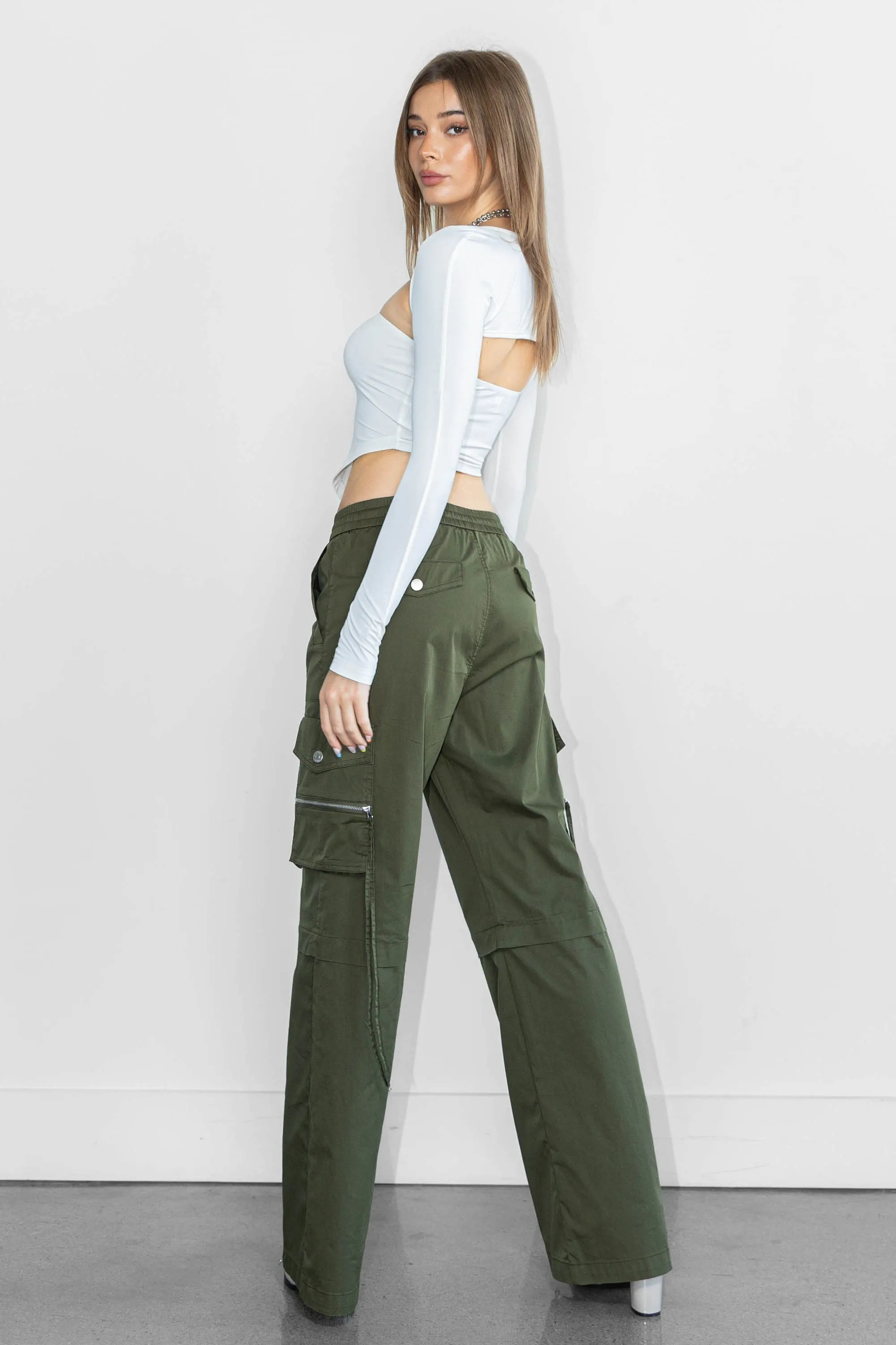 Color Cargo Pants with Zip Front Slit