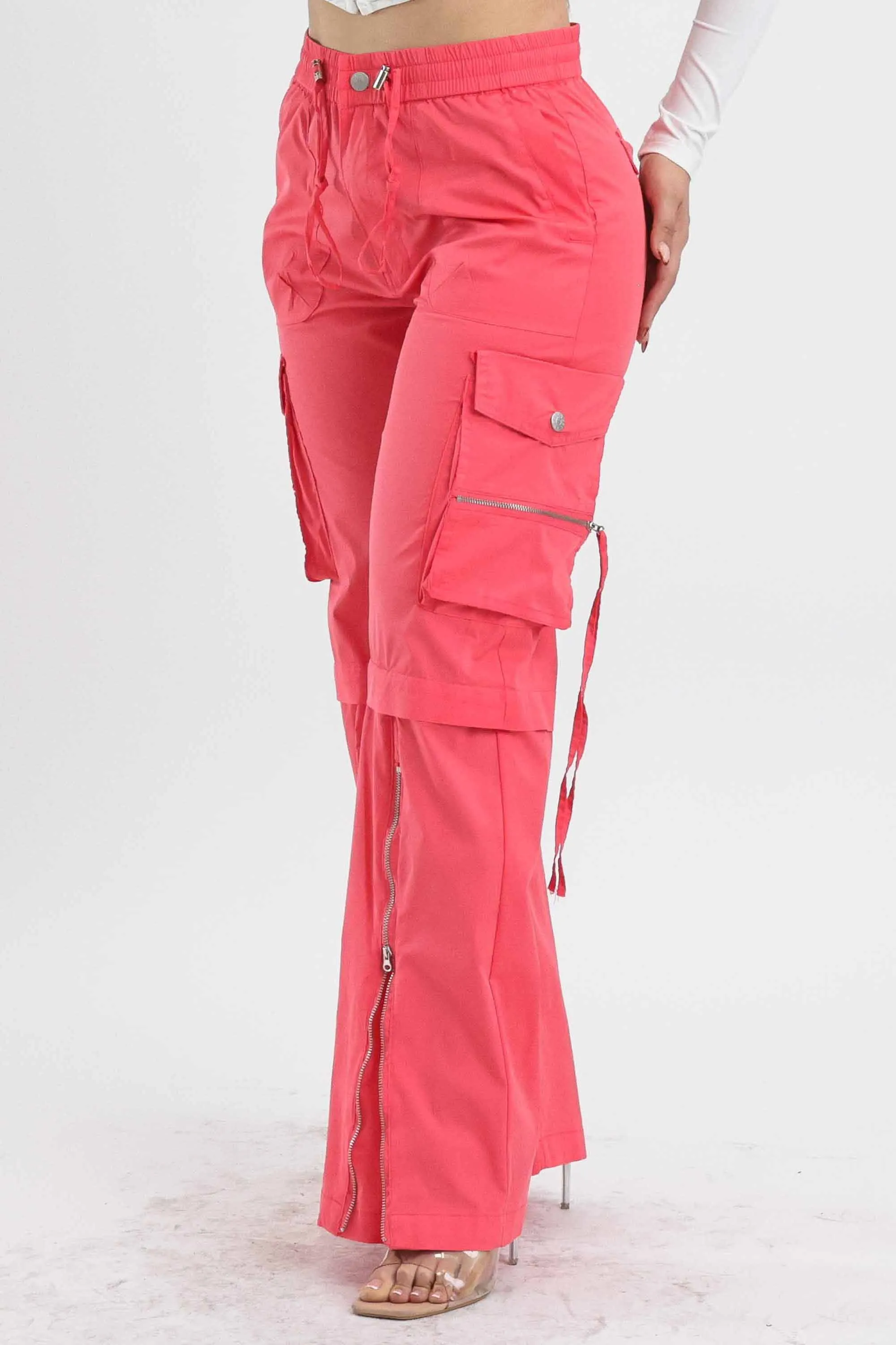 Color Cargo Pants with Zip Front Slit