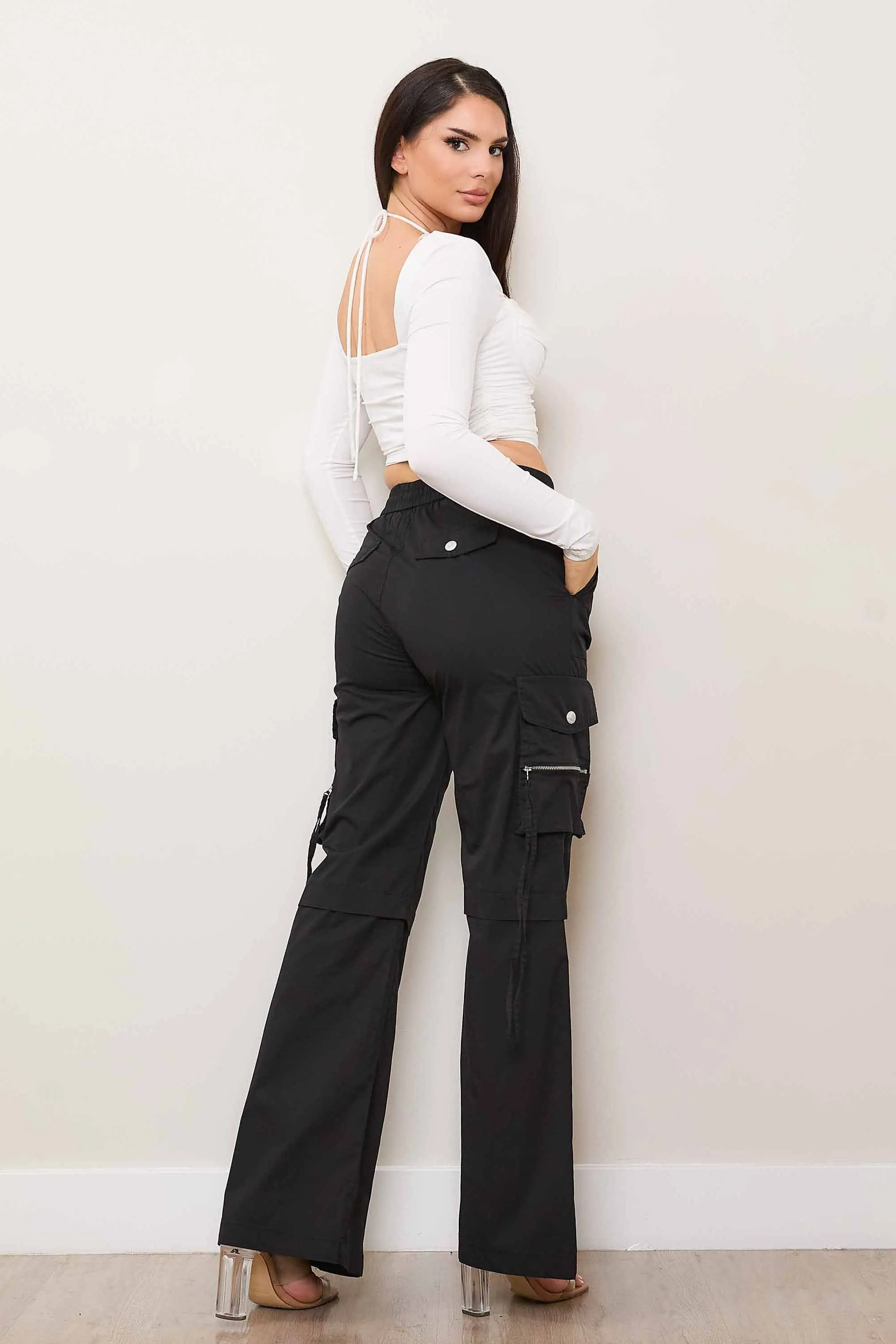 Color Cargo Pants with Zip Front Slit