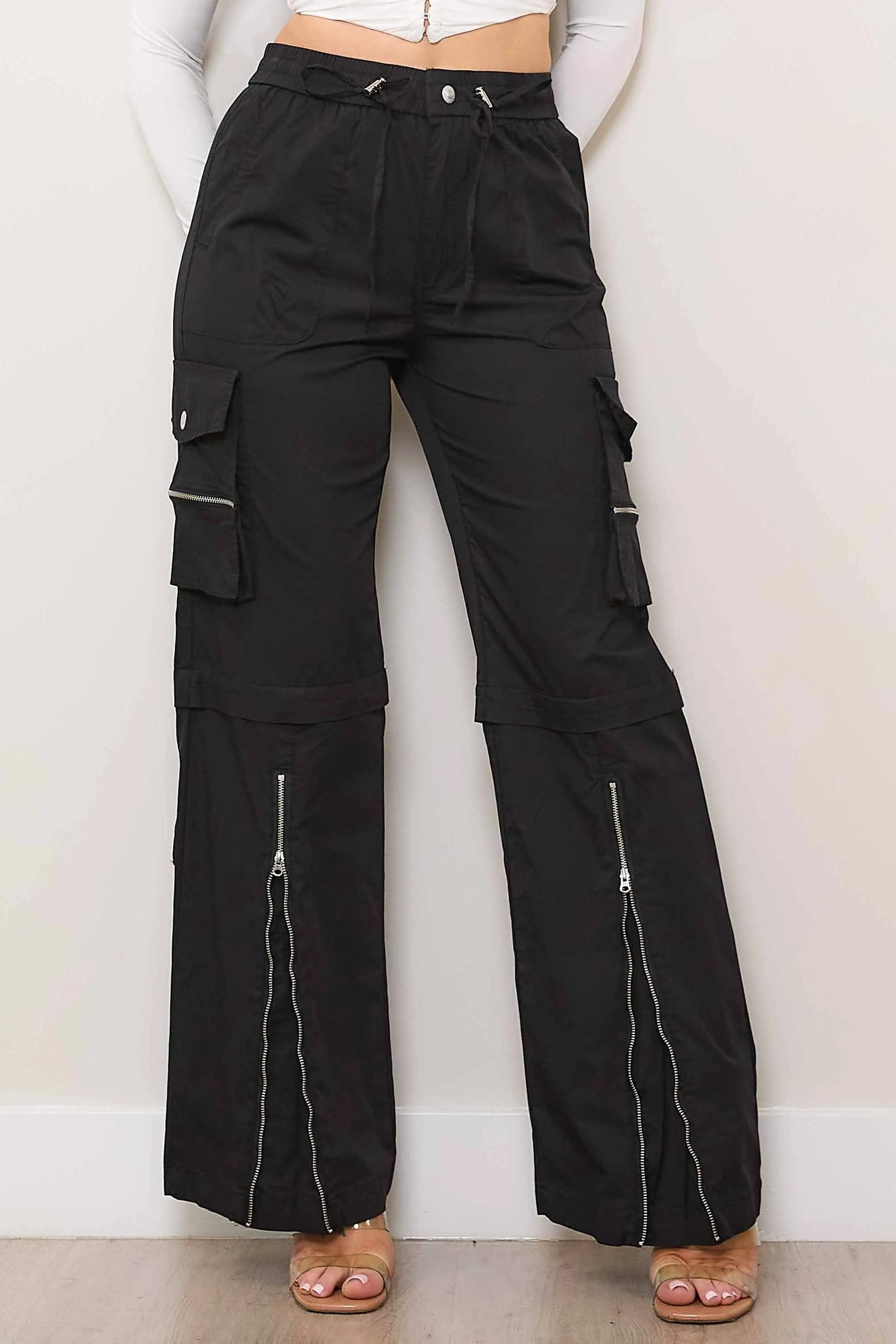 Color Cargo Pants with Zip Front Slit