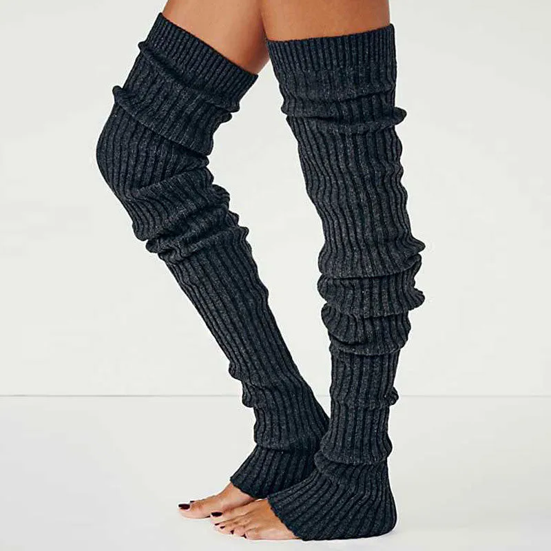 Comfy Solid Color Slouchy Thigh High Rib Knit Leg Warmers