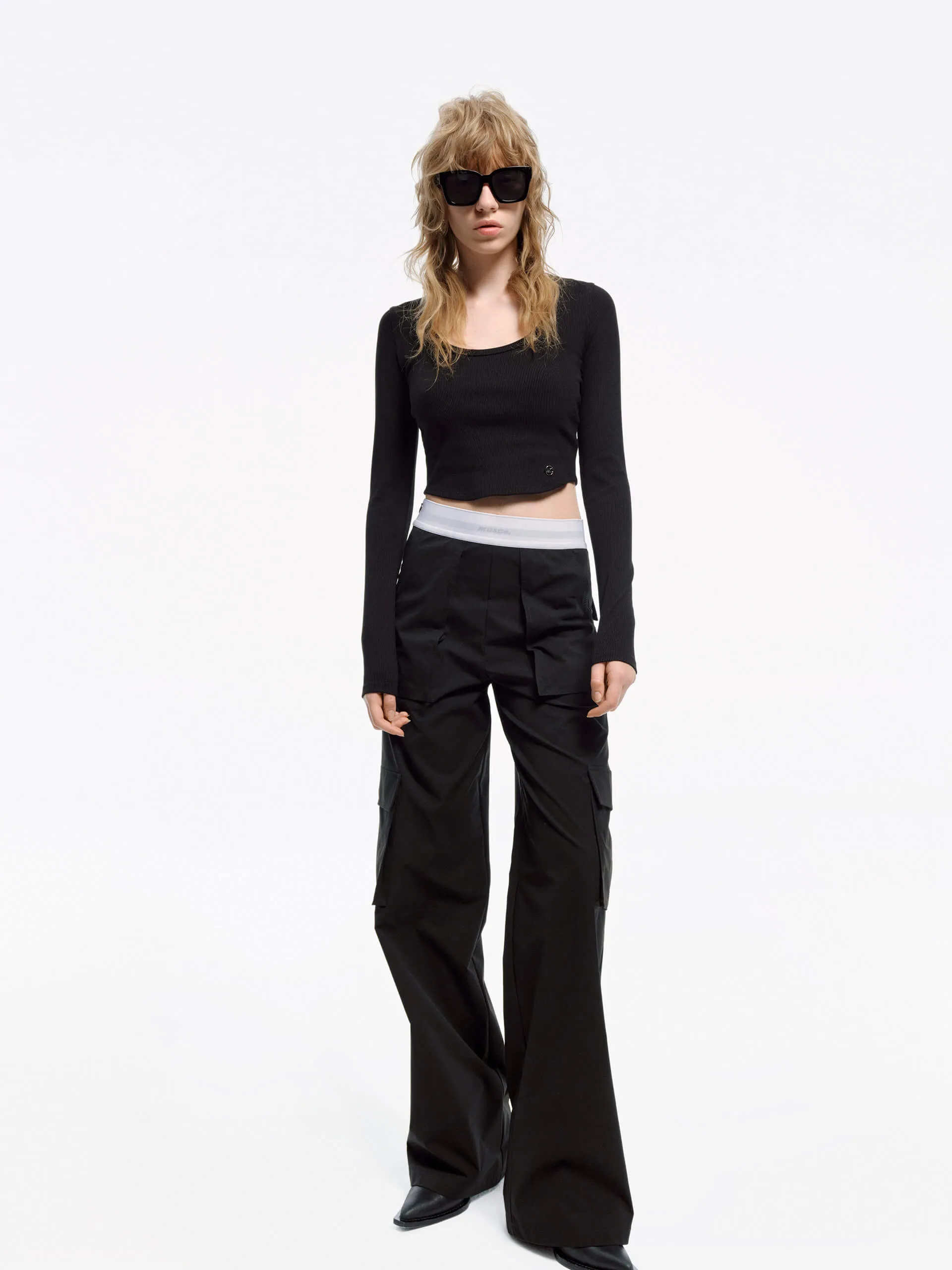 Contrast Waist Cargo Pants