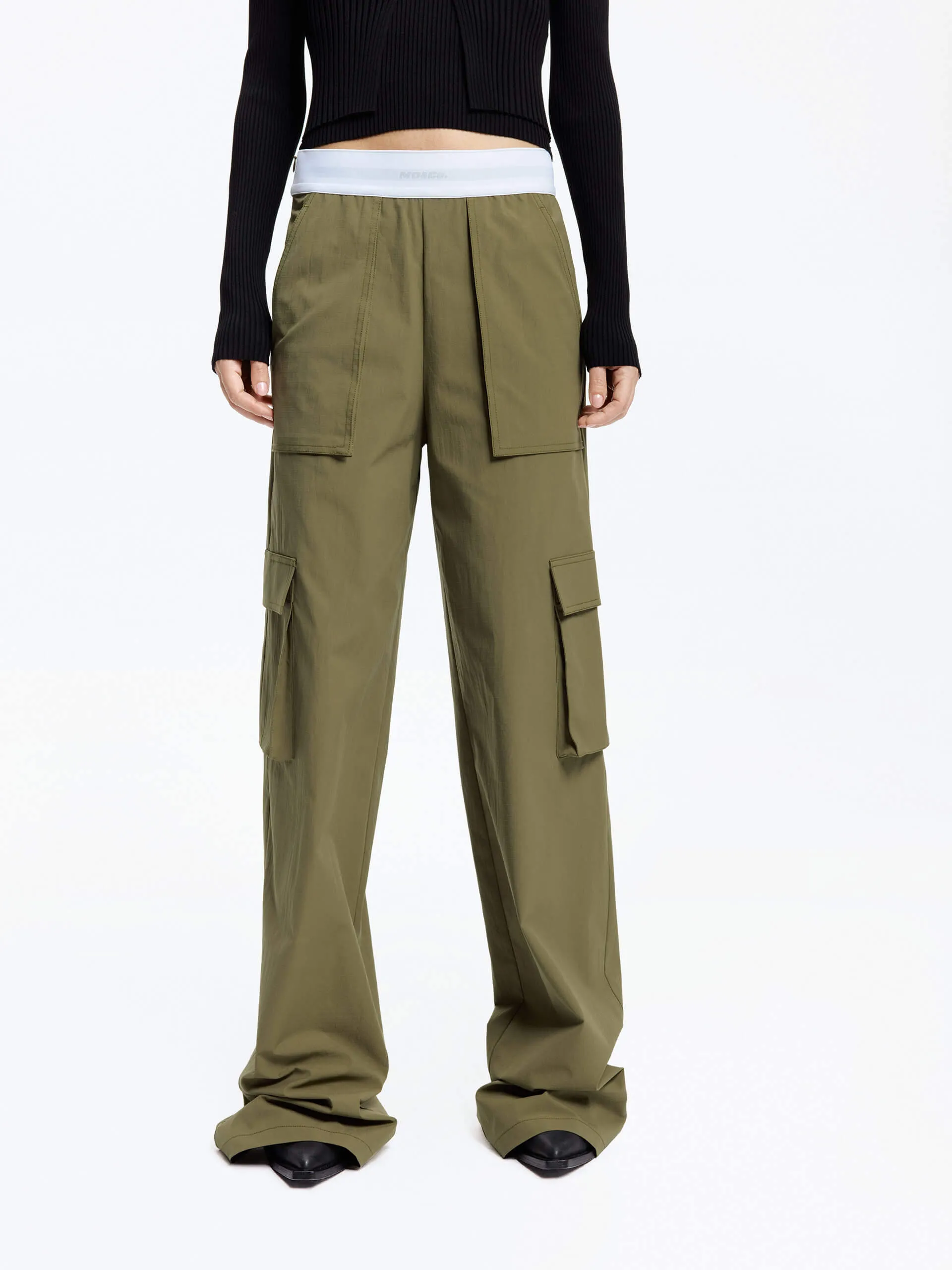 Contrast Waist Cargo Pants