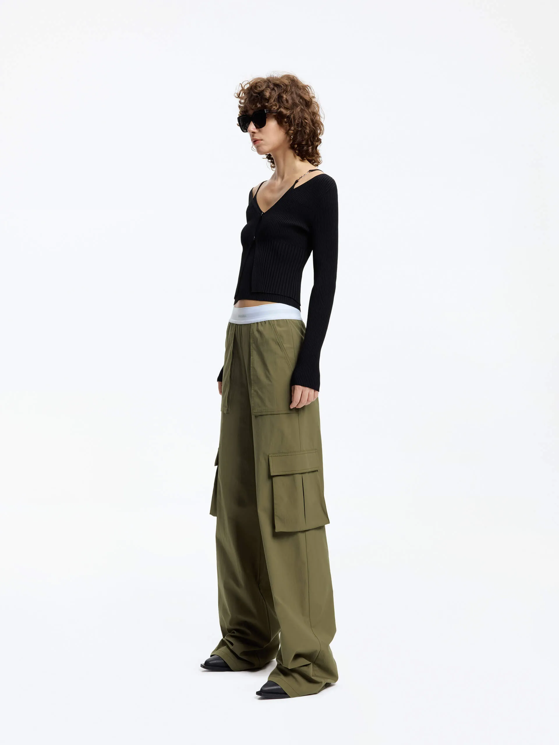 Contrast Waist Cargo Pants