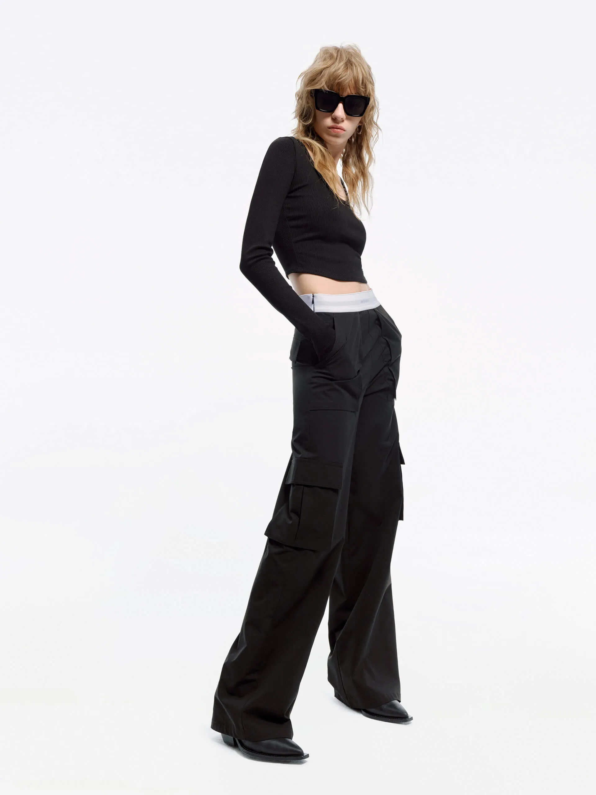 Contrast Waist Cargo Pants