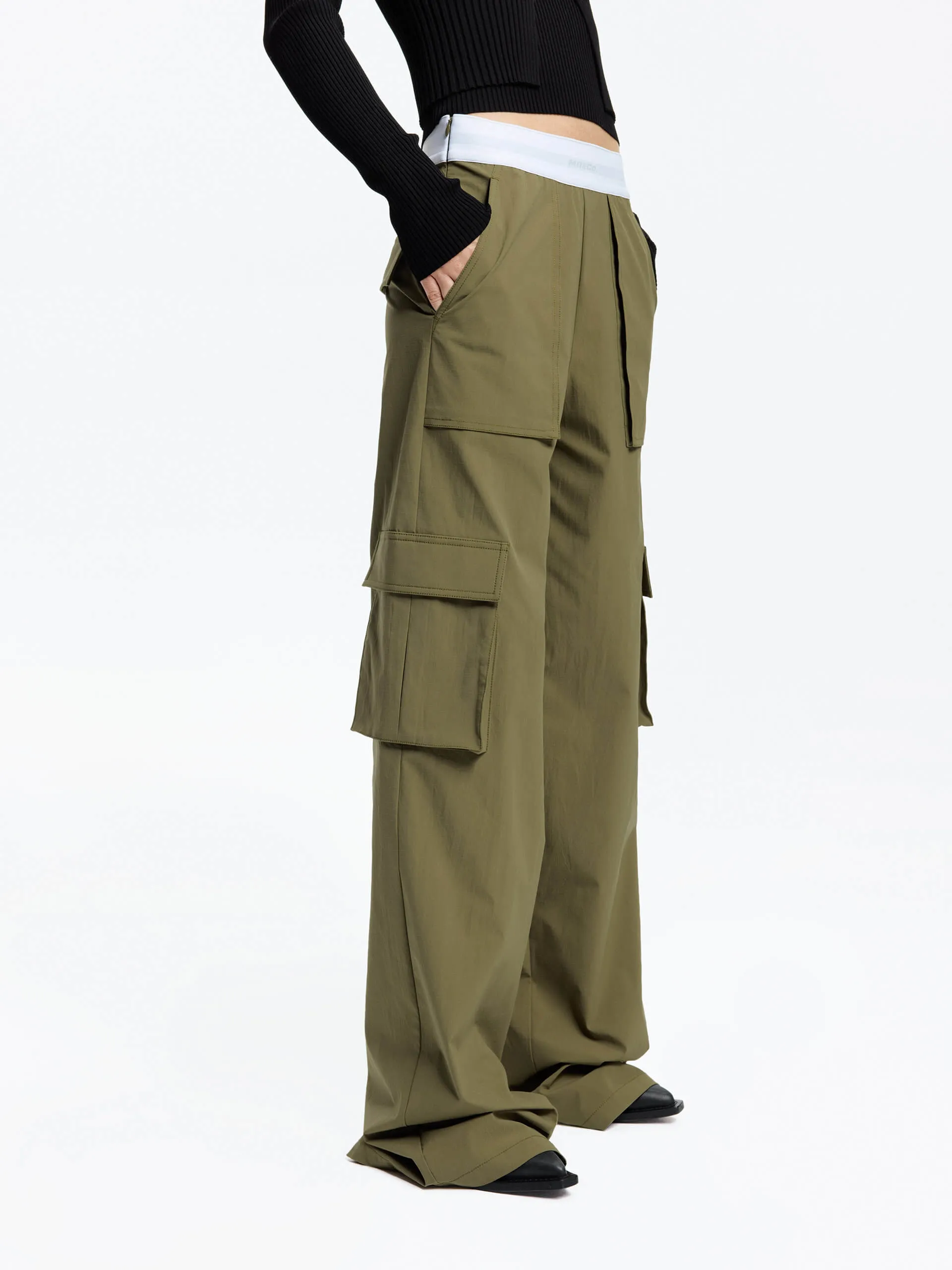 Contrast Waist Cargo Pants