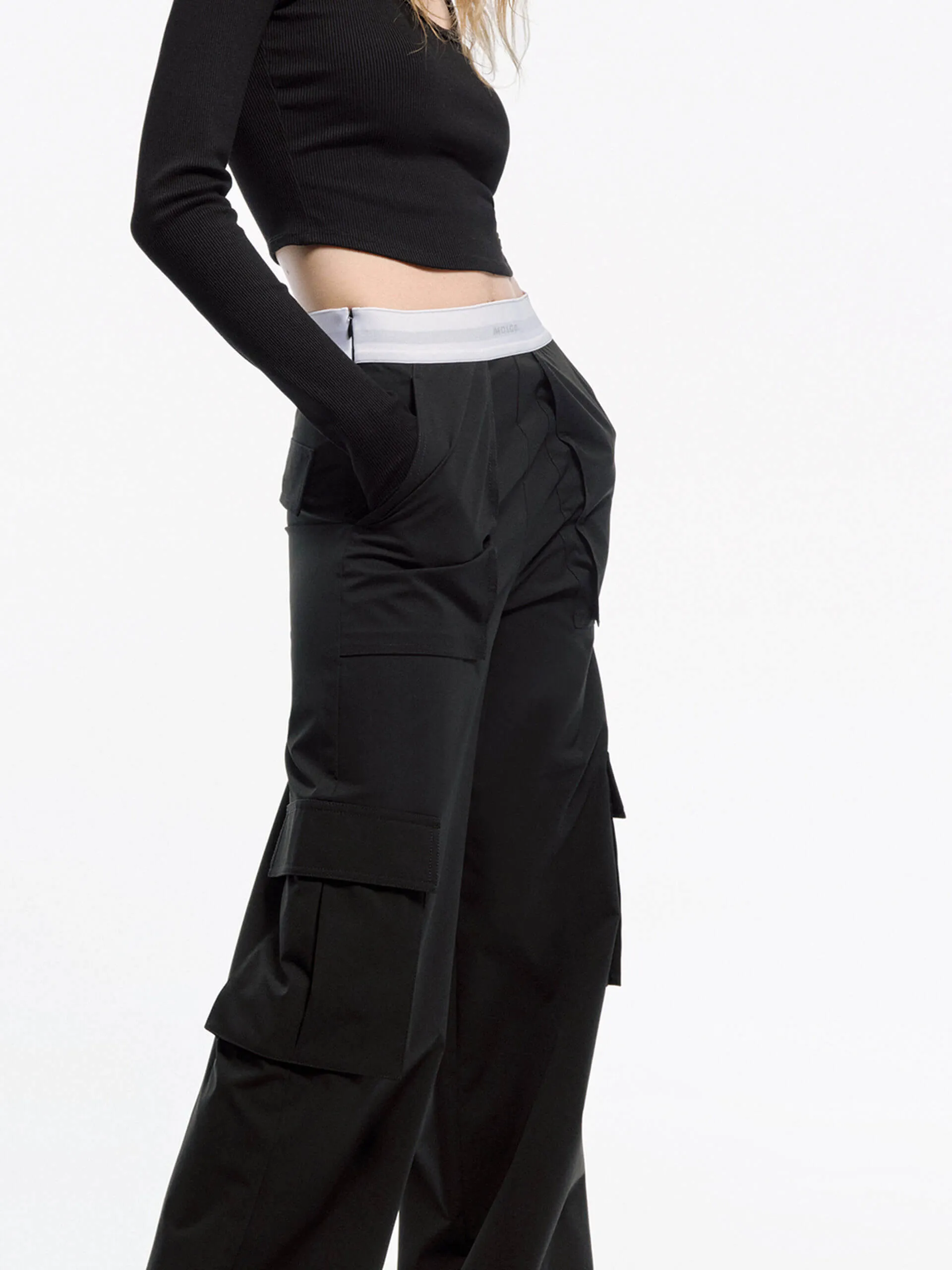 Contrast Waist Cargo Pants