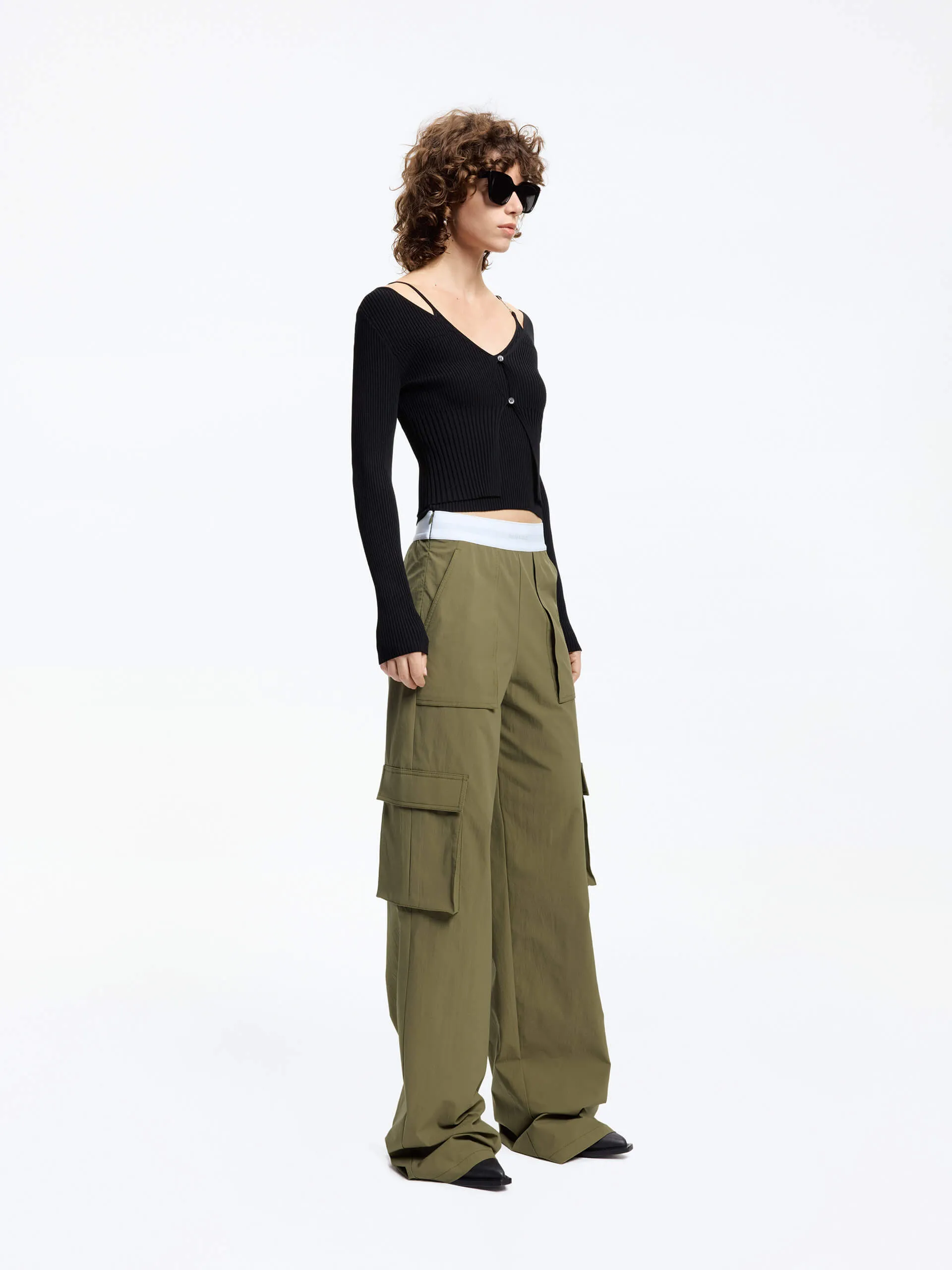 Contrast Waist Cargo Pants