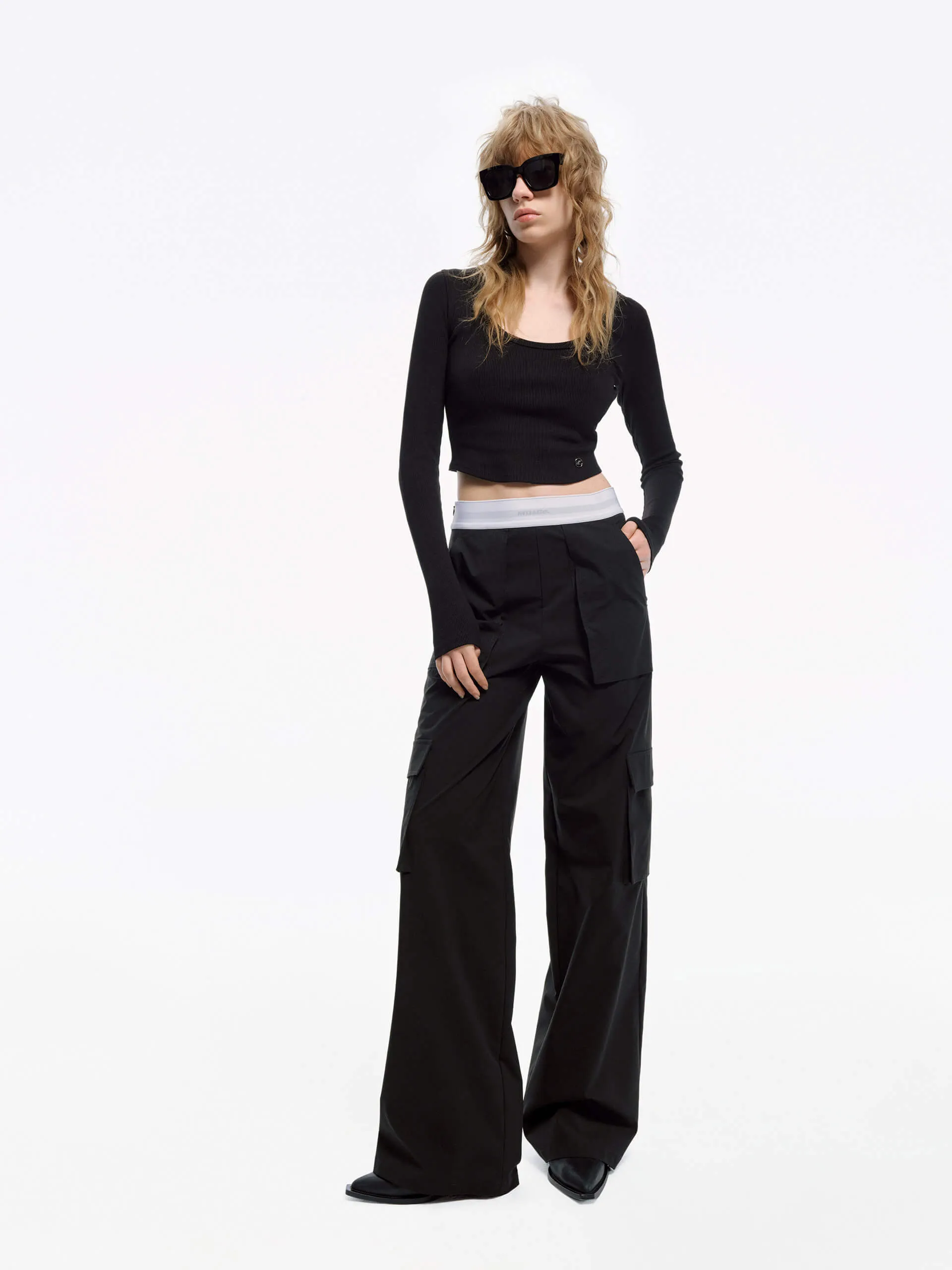 Contrast Waist Cargo Pants