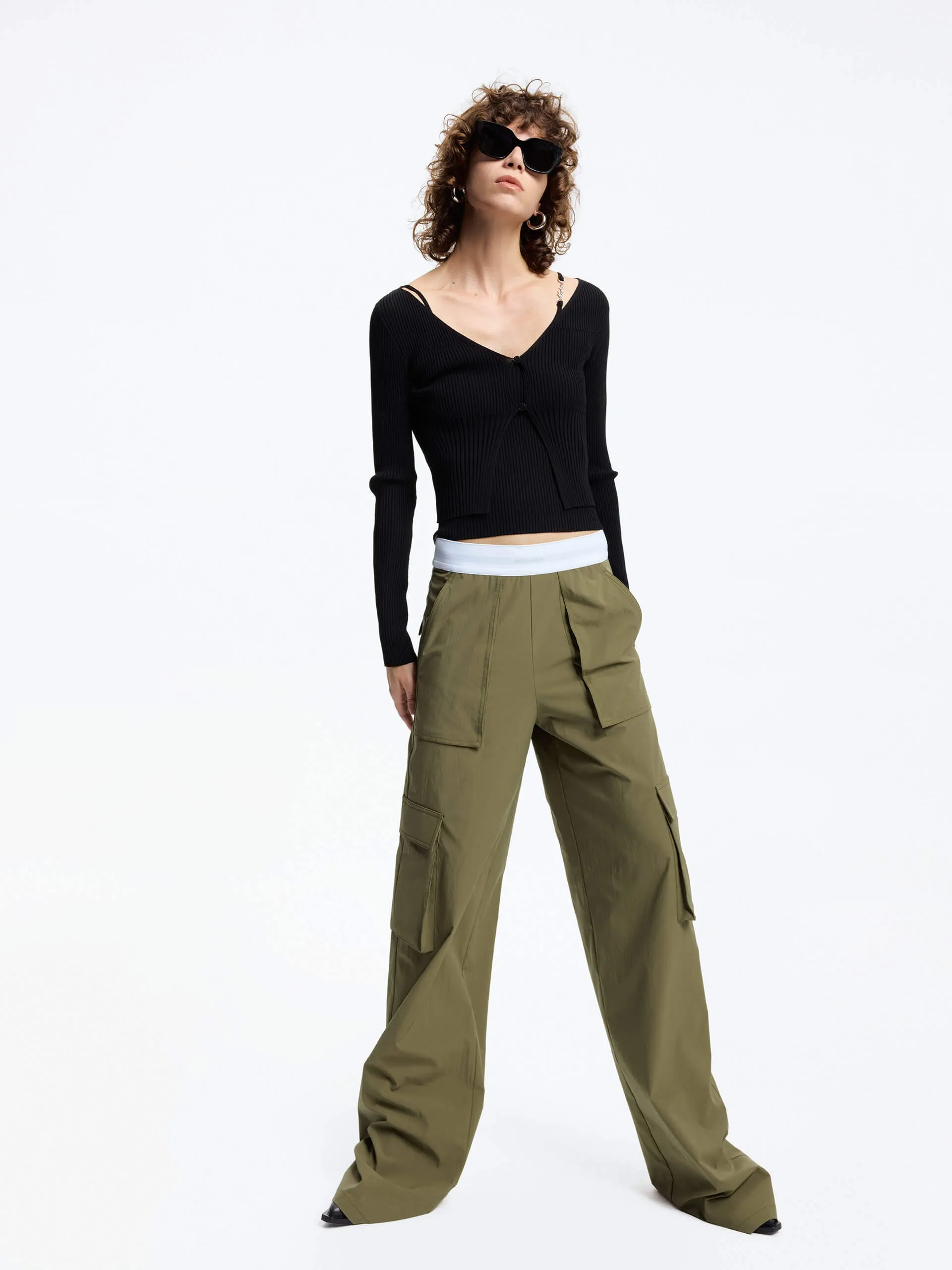 Contrast Waist Cargo Pants