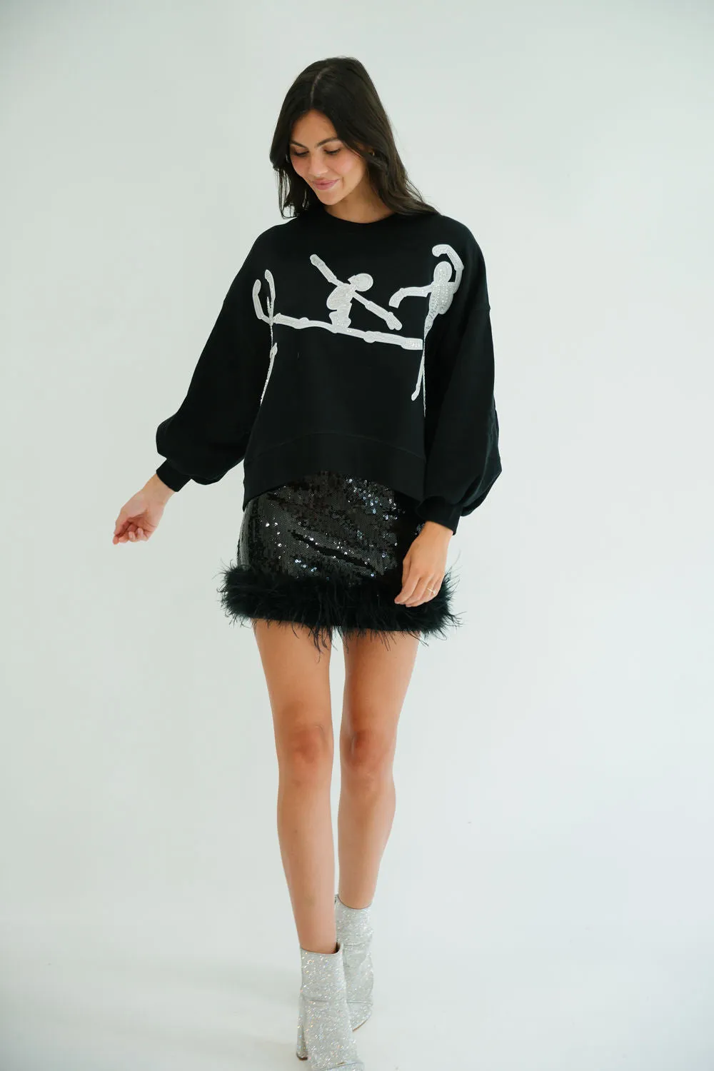 DANCING SKELETONS BLACK PULLOVER