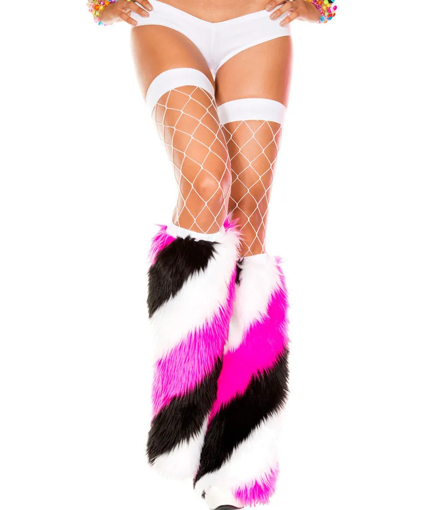 Diagonal Stripe Faux Fur Leg Warmers