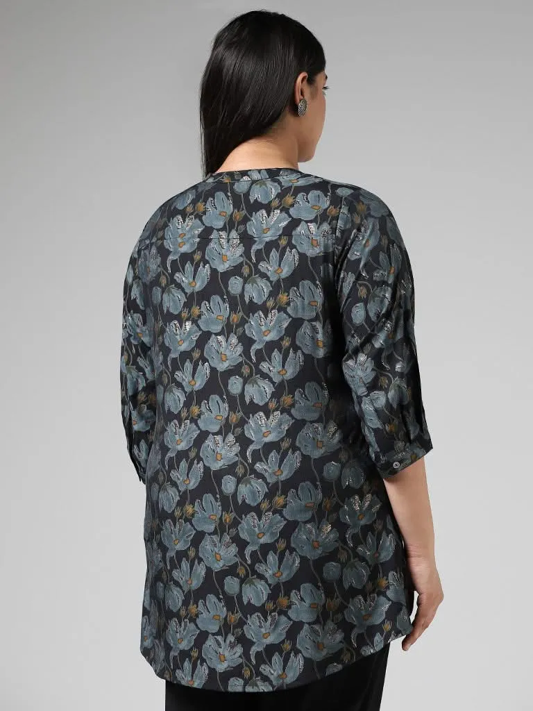 Diza Indigo Floral Printed Tunic