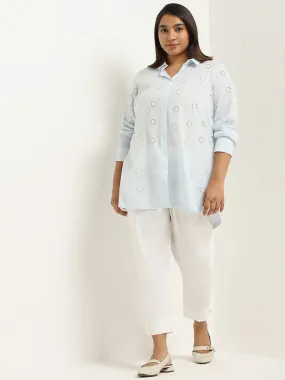 Diza Soft Blue Cotton Cut-Work Tunic