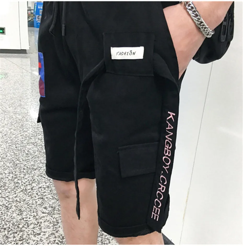 Drawstring Patchwork Men Summer Cargo Short Pants